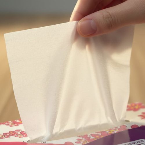 Hand drawing a tissue from a Sidra facial tissue box